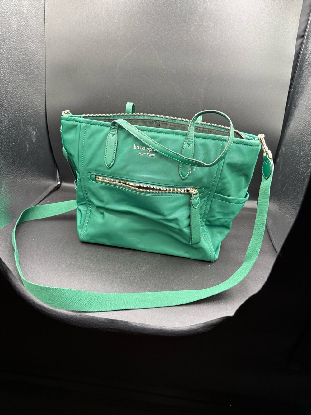 kate spade green nylon crossbody tote with gold hardware